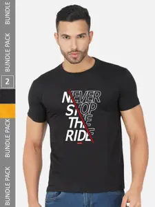 CHOZI Pack Of 2 Typography Printed Cototn T-shirt