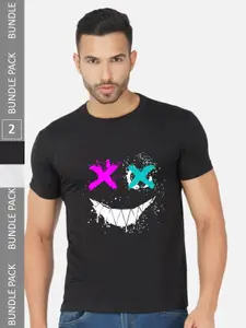 CHOZI Pack Of 2 Graphic Printed Round Neck Cotton T-shirts