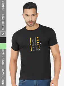 CHOZI Pack Of 2 Printed Round Neck Cotton T-shirts