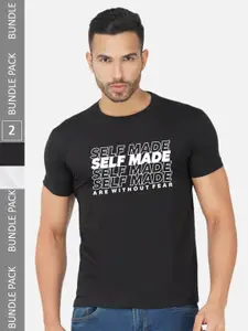 CHOZI Pack Of 2 Printed Round Neck Cotton T-shirts