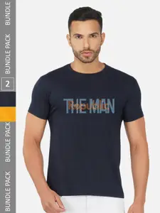 CHOZI Pack Of 2 Typography Printed Round Neck Cotton T-shirts