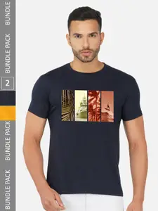 CHOZI Pack Of 2 Graphic Printed Cotton T-shirt