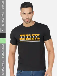 CHOZI Men Pack Of 2 Printed Round Neck Cotton T-shirts