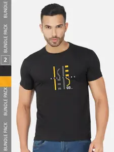 CHOZI Pack Of 2 Typography Printed Round Neck Cotton T-shirts