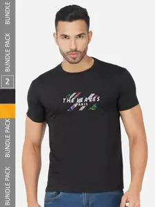 CHOZI Pack Of 2 Typography Printed Round Neck Cotton T-shirts