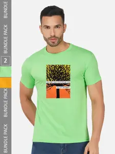 CHOZI Pack Of 2 Graphic Printed Cotton T-shirt