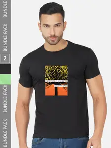 CHOZI Pack Of 2 Graphic Printed Cotton T-shirt