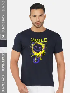 CHOZI Pack Of 2 Graphic Printed Cotton T-shirt