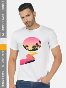 CHOZI Pack Of 2 Graphic Printed Cototn T-shirt