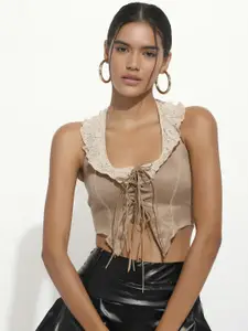 LULU & SKY Halter Neck Lace-Up Detail Fitted Top