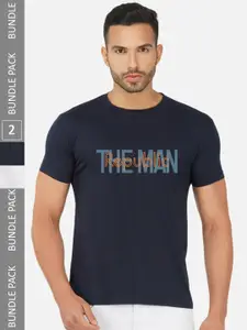 CHOZI Pack Of 2 Printed Round Neck Cotton Regular T-shirt