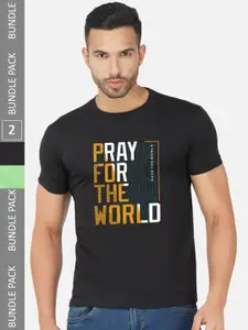 CHOZI Pack of 2 Typography Printed Cotton T-shirt