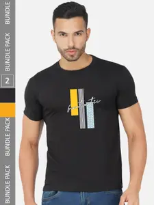 CHOZI Pack Of 2 Typography Printed Round Neck Cotton T-Shirt