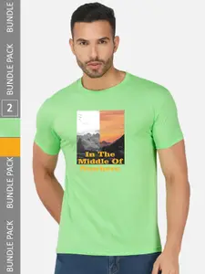 CHOZI Pack Of 2 Graphic Printed Cotton T-shirts