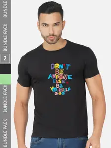 CHOZI Pack Of 2 Typography Printed Round Neck Cotton T-Shirt