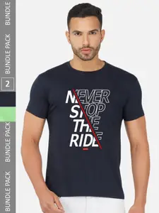 CHOZI Pack Of 2 Typography Printed Cotton T-shirts