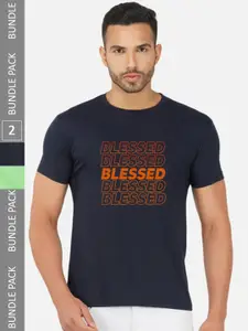 CHOZI Pack of 2 Typography Printed Cotton T-shirt