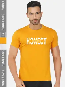 CHOZI Pack Of 2 Typography Printed Cotton T-shirts