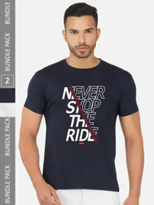 CHOZI Pack of 2 Typography Printed Cotton T-shirt