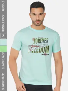 CHOZI Pack Of 2 Printed Round Neck Cotton Regular T-shirt