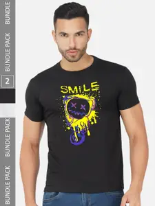 CHOZI Pack Of 2 Printed Round Neck Cotton T-Shirt