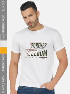 CHOZI Pack Of 2 Printed Round Neck Cotton Regular T-shirt