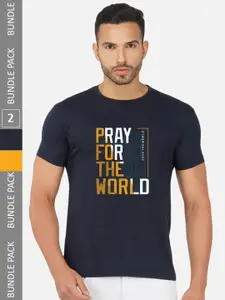 CHOZI Pack of 2 Typography Printed Cotton T-shirt