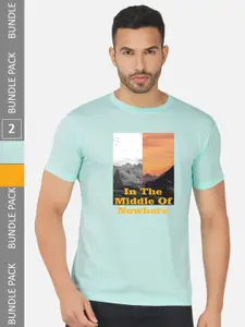 CHOZI Pack Of 2 Graphic Printed Round Neck T-shirt