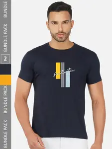 CHOZI Pack Of 2 Printed Round Neck Cotton Regular T-shirt