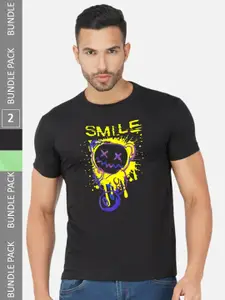 CHOZI Pack Of 2 Printed Round Neck Cotton Regular T-shirt