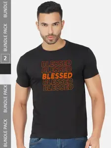 CHOZI Pack Of 2 Typography Printed Round Neck Cotton T-shirt