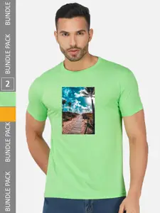 CHOZI Pack Of 2 Printed Round Neck Cotton T-Shirt