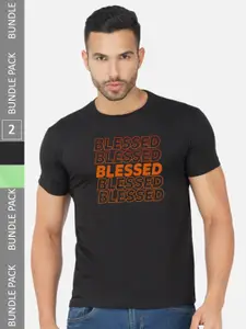 CHOZI Pack Of 2 Printed Round Neck Cotton T-Shirt