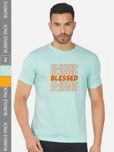 CHOZI Pack Of 2 Printed Round Neck Cotton Regular T-shirt