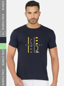 CHOZI Pack of 2 Typography Printed Cotton T-shirt