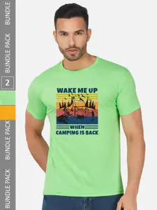 CHOZI Pack Of 2 Printed Round Neck Cotton Regular T-shirt