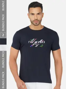 CHOZI Pack Of 2 Typography Printed Round Neck Cotton T-Shirt