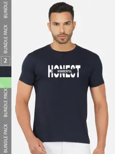 CHOZI Pack Of 2 Typography Printed Round Neck Cotton T-shirt