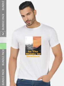 CHOZI Pack Of 2 Printed Round Neck Cotton T-Shirt