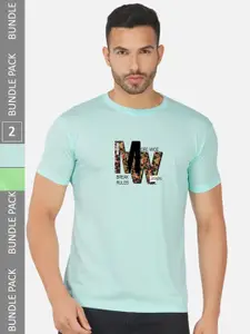 CHOZI Pack of 2 Typography Printed Cotton T-shirt