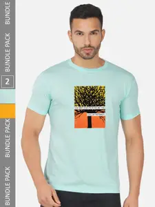 CHOZI Pack Of 2 Printed Round Neck Cotton Regular T-shirt