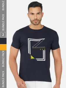 CHOZI Pack Of 2 Typography Printed Cotton T-shirts