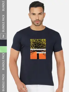 CHOZI Pack Of 2 Printed Round Neck Cotton Regular T-shirt