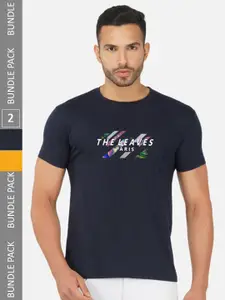 CHOZI Pack Of 2 Printed Round Neck Cotton Regular T-shirt