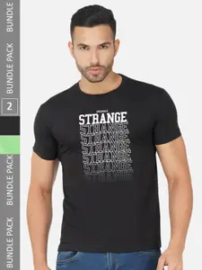 CHOZI Pack Of 2 Printed Round Neck Cotton T-Shirt