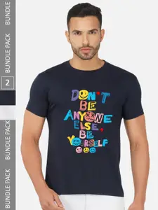 CHOZI Pack Of 2 Printed Round Neck Cotton T-Shirt