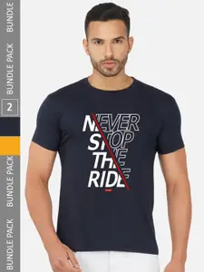 CHOZI Pack of 2 Typography Printed Cotton T-shirt