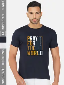 CHOZI Pack Of 2 Printed Round Neck Cotton Regular T-shirt