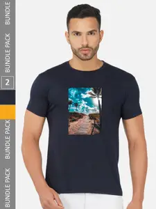 CHOZI Pack Of 2 Graphic Printed Cotton T-shirt