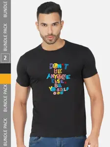 CHOZI Pack Of 2 Typography Printed Round Neck Cotton T-shirt